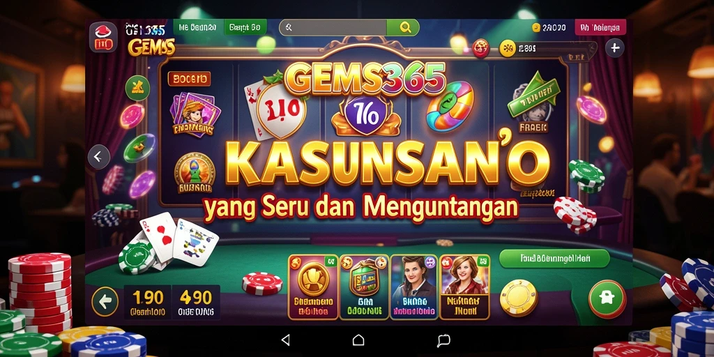 Tangkapan layar utama GEMS365 menampilkan gameplay Kasino yang seru dan interaktif.