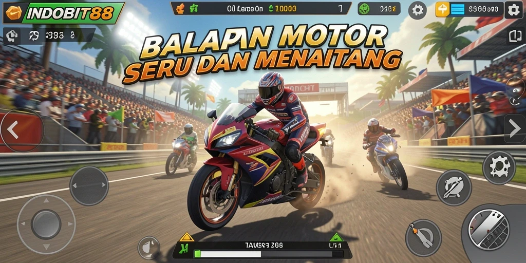 Tampilan gameplay menarik dalam balapan motor.