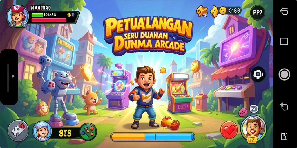 Screenshot utama PP7 menampilkan aksi gameplay Arcade yang intens.