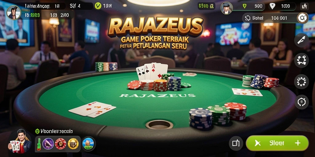 Screenshot gameplay RAJAZEUS yang menunjukkan suasana seru permainan Poker.